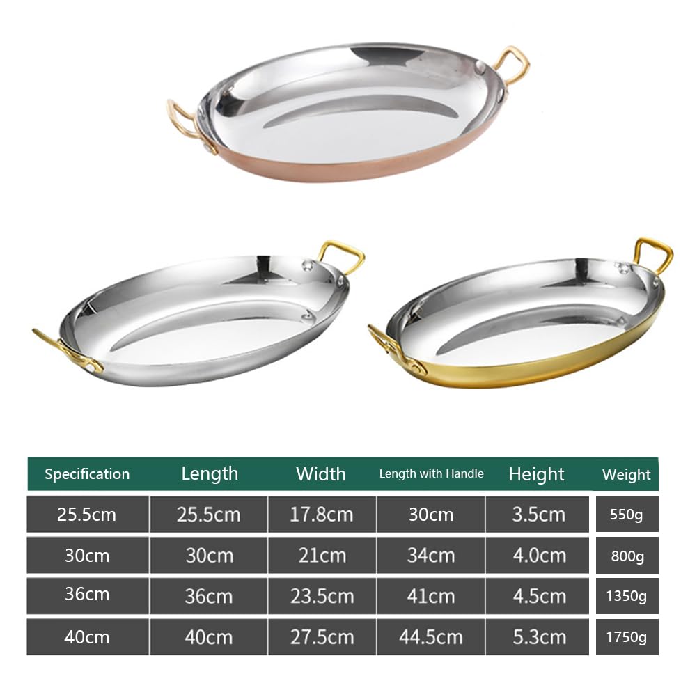 4 Tamaños Oval Paellera, Acero Inoxidable Paellera Española Sin Palo Paellera Paella Batería De Cocina Con Doble Asa Para Hogares O Restaurantes, 40cm, Gold