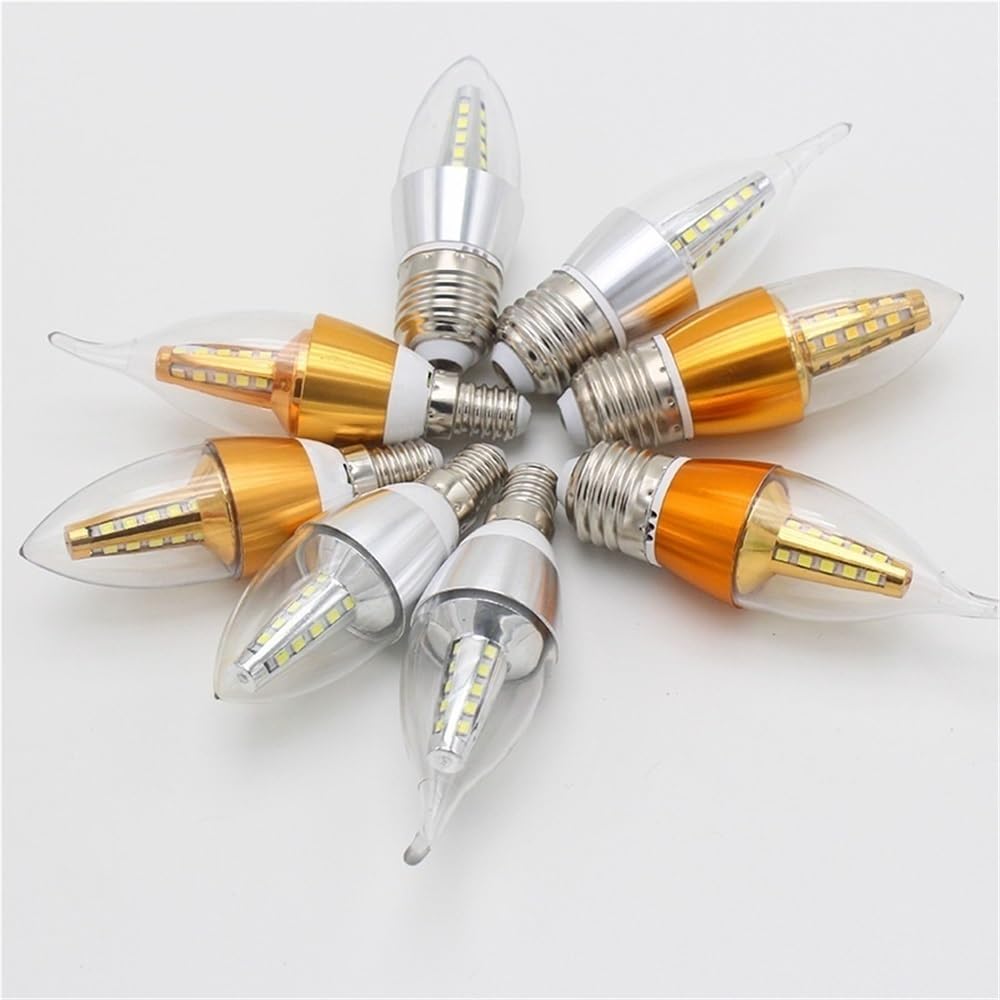 fengyan Casa Bombillas 10pcs AC220V LED Vela de Bulbo E14 5W 7W 9W 12W Lámpara de Bulbo de Aluminio de Oro Fresco cálido Blanco Bombillas lámparas Familiar Lámpara