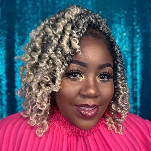 TOYOTRESS Tiana Passion Twist Hair - 10 inch 8 Pcs Pre-twisted Crochet Braids Ombre gray to off-white, Synthetic Braiding Hair Extensions ( 10 Inch, Tgray/613 )