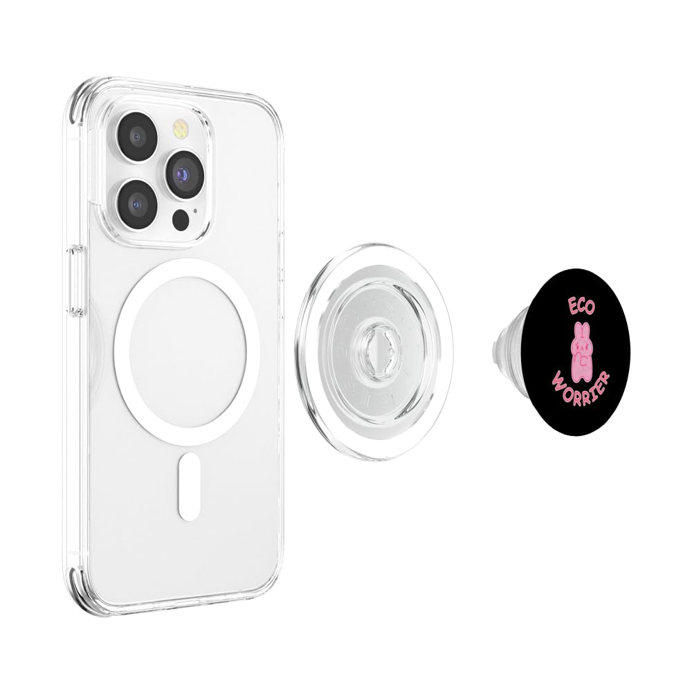 Eco Worrier Pink Bunny Rabbit - Kawaii Environmental Design PopSockets PopGrip for MagSafe, Clear - Image 3