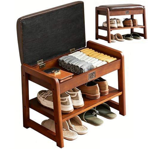 Banc chaussures entrée 2 niveaux avec coffre à abattant et coussin confortable de 56cm
