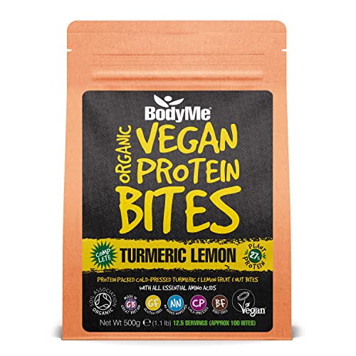 BodyMe BIO Vegan Protein Snack Bisse | Roh Kurkuma Zitrone | 500g | 100 Bissversionen Unserer Vegane Proteinriegel | Glutenfrei | 11g Komplette Protein | 3 Veganes Proteine | Essentiellen Aminosäure Cover