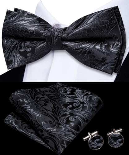 Image of Dubulle Mens Paisley Striped Bowtie Set Pre-tied Bowtie for Men and Pocket Square Set Wedding Business