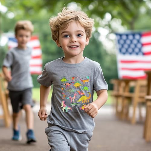 Image of T Shirts for Boys Toddler Girls Dino Types of Dinosaurs Kids Retro Tshirt Kids Summer Tee Tops 2-7 Years