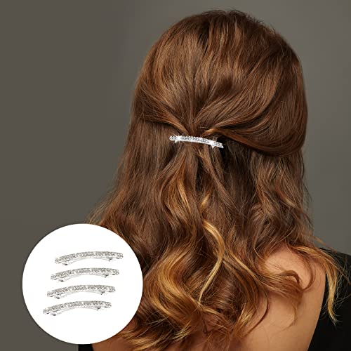 Small Sparkly Rhinestone Bling Hair Clips Silver Metal Rectangular Spring Hair Barrettes Hair Accessories Crystal Ponytail Holder Side Clips For Women Girls #TOP5