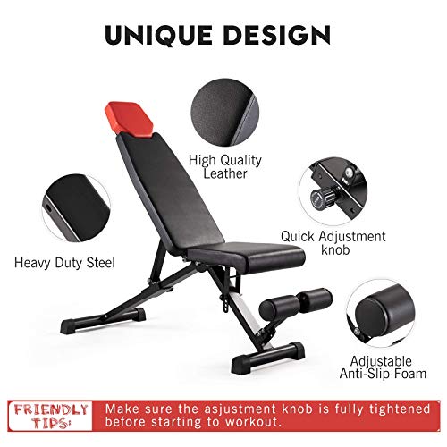 RINKMO Weight Bench, 5-in-1 Adjustable Workout Bench Strength Training for Full Body Workout, Sit-up Bench Incline Decline Bench for Home Gym with Fast Folding