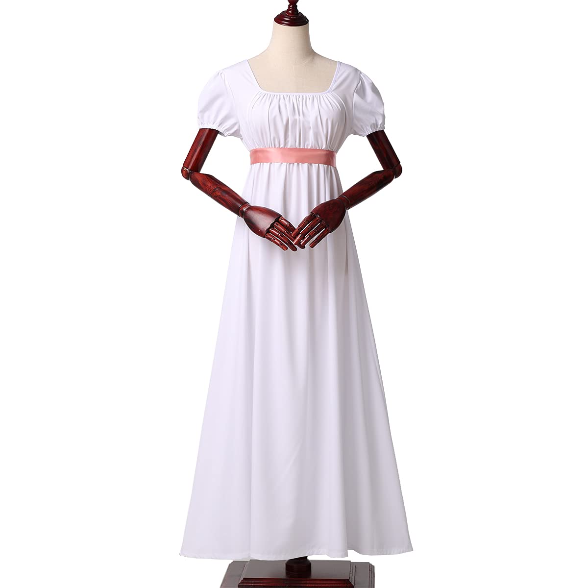 BLESSUME Vestido de Regencia para Mujer Manga Abullada con Volantes Cinturón Vestido de Fiesta con Cintura Imperio