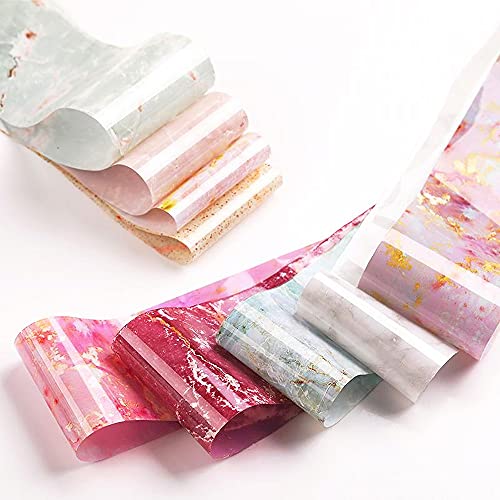 Marble Nail Foil Transfer Sticker, 10 Rolls Marble Stone Nail Art Foils Colorful Blooming Print Nail Art Foil Wraps Holographic Starry Sky Nail Decals Diy Acrylic Nails Decorations For Women Girls #TOP2