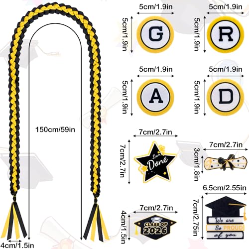Image of Graduation Leis Class of 2026 Decorations, Handmade Double Braided Graduation Ribbon Leis with Glitter Pins for Him Her High School College Congrats Party Supplies (Black & Gold)