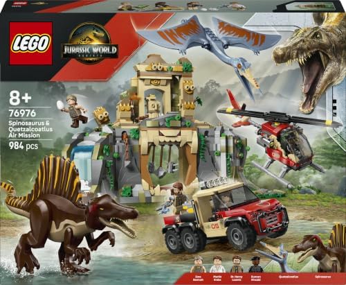 LEGO Jurassic World Spinosaurier, Quetzalcoatlus Hubschrauber-Einsatz 76976 | Spielzeug ab 8 Jahren für Jungen, 2 Spielzeug-Dinosaurier, Hubschrauber, LKW & 4 Minifiguren, Geschenk