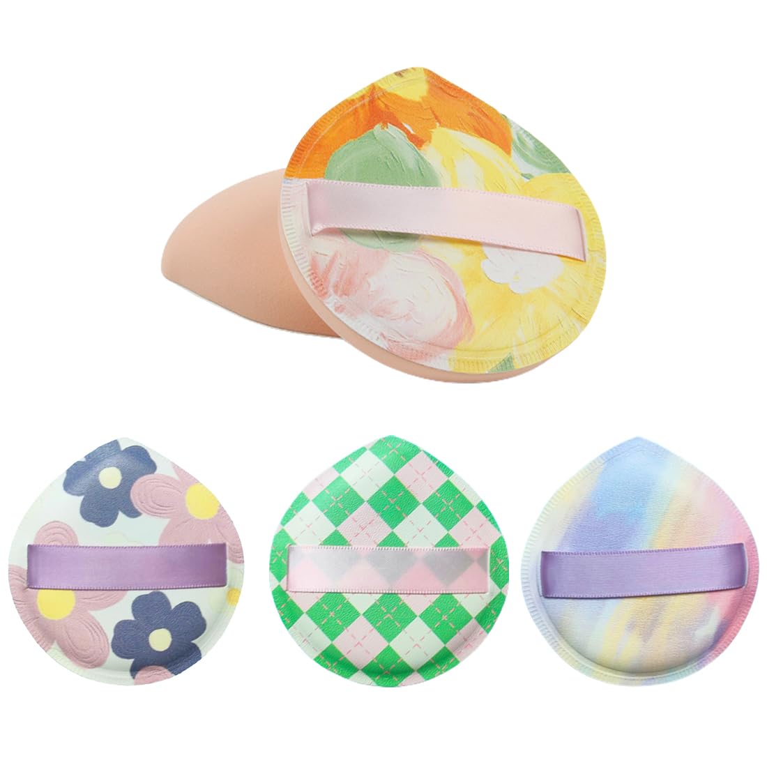 Juego de 4 esponjas de maquillaje y borlas de maquillaje Esponja coreana para base de Crema Facial Corrector Color Soporte Licuadora Belleza corrector y polvo esponja mezcladora para líquido