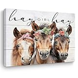 Cute Horse Decor Horse Gifts Canvas Wall Art Wall Decor Vintage Country Farmhouse Horse Stuff Framed Poster Artwork Prints Pictures for Home Bathroom Kitchen Cowgirl Girls Room Living Room 15' x 11.4'
