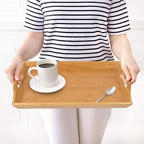 Artmeer Wooden Large Serving Trays Handles Breakfast Salad Platters Bamboo Decorative Trays Coffee Tea Tray Food Tray Butler Serving Tray for Kitchen Party Dinner Snack