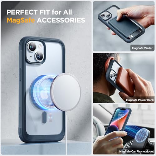 Image of Miracase Glass Series Designed for iPhone 14 Plus Case 6.7 inch, 2023 Upgrade Full-Body Magnetic Clear Case with Built-in 9H Tempered Glass Screen Protector,Compatible with MagSafe,Blue