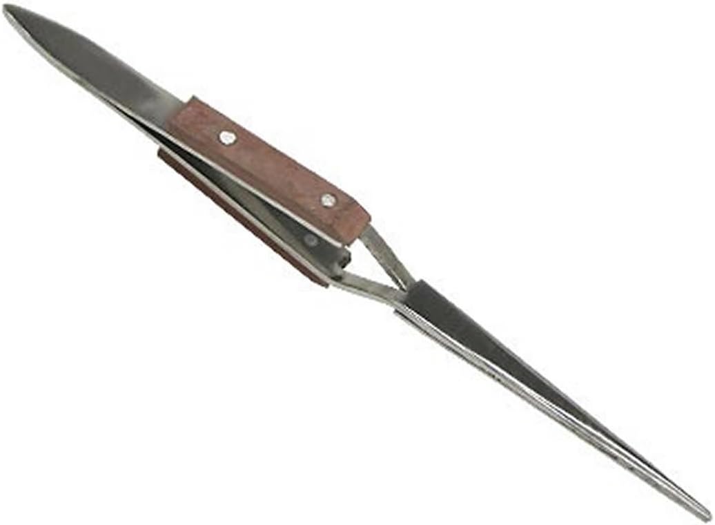 Reverse Tweezers with Wooden Grip Straight Tips for Jewellery Soldering Fore jewellers