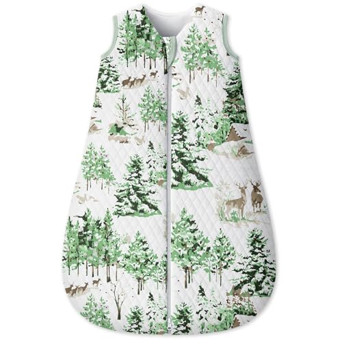 Image of Baby Sleep Sack 6-12 Months 1.5 Tog Baby Wearable Blanket 100% Cotton Fabric Warm Sleeping sack with 2-Way Zipper Quilted for Infant Newborn Tog Green Pine