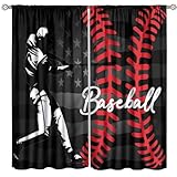FengMingRui Baseball Curtains Boys Sports Game Window Curtains for Kids Boys Girls Bedroom Game Room Vintage American Flag Decor Blackout Window Drapes 42