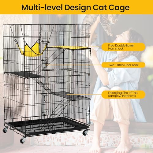image for Yaheetech 49'' Collapsible Cat Cage 4-Tier Metal Cat Kennel Ferret Enc