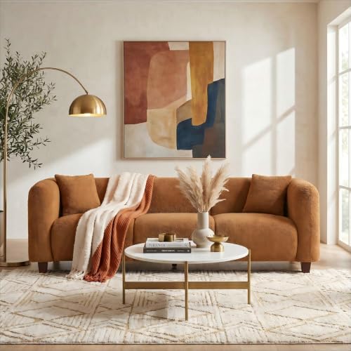Image of Merax 87 inch Amber Boucle Couch 3 Seater Modern Sofas for Living Room | with 2 Pillows, Foam Filled Cushions, Solid Wood Legs, Upholstered Backrest and Armrest, Bear 900lbs, 87 inchW x 29.5 inchD x 26.5 inchH