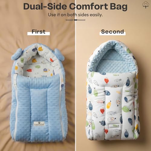 Image of StarAndDaisy 3 in 1 Baby Sleeping Bag /Baby Bedding Set for new Born, Baby Bed for New Born /Foldable & Washable Cotton Design /Comfortable Sleeping Bag for Baby Bed for 0-12 Months (White)