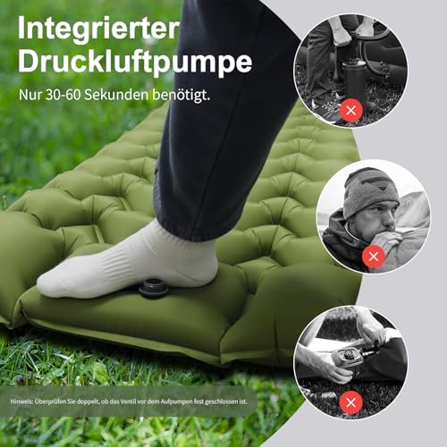 Camping Isomatte Selbstaufblasend, Ultraleicht Aufblasbare Matratze mit integrierten Kopfkissen, Kleines Packmass Aufblasware Luftmatratze, Fußpresse Pumpe, Faltbar Campingmatratze für Outdoor – Bild 4
