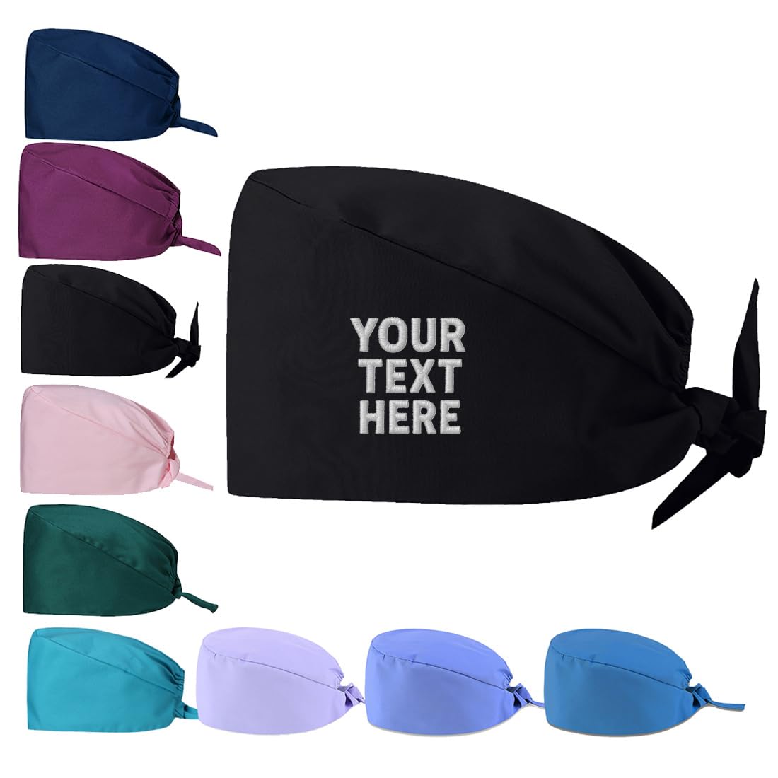 Van Der Linn Unisex Black Personalised Embroidered Surgical Scrub Cap Cotton Adjustable Scrub Hat (Cotton, )