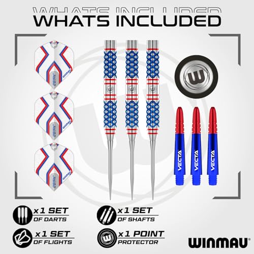 Winmau Darts Epix 24g 90% Professional Tungsten Steel Tip Darts Set with Dart Flights and Dart Shafts (Stems)