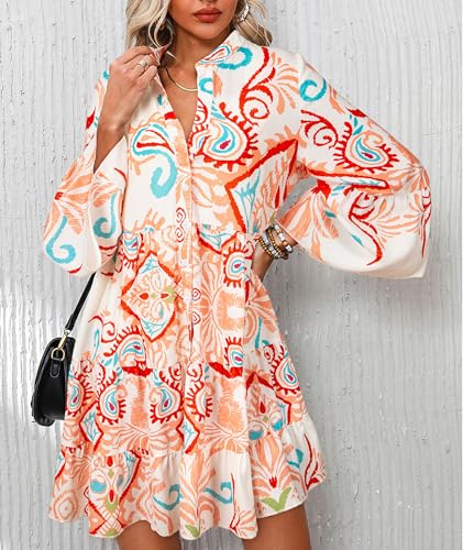 Image of Opemiby Summer Dresses for Women 2026 Flowy Ruffle 3 /4 Sleeve V Neck Tiered Casual Babydoll Boho Beach Mini Dress