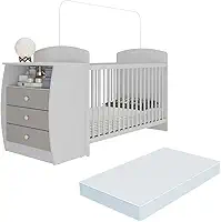 Berço Cômoda Multifuncional Colinho de mãe com colchão incluso Multimóveis Branco/Cinza