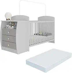 Berço Cômoda Multifuncional Colinho de mãe com colchão incluso Multimóveis Branco/Cinza