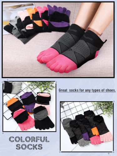 Image of Fourluoo 6 Pairs Women Cotton Athletic Toe Socks