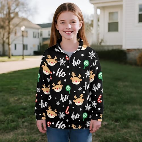 Girls 1/4 Zip Pullover Sweatshirt Fall Long Sleeve Athletic Top, Comfortable Casual Knit Sportswear for Kids 5-14Y4