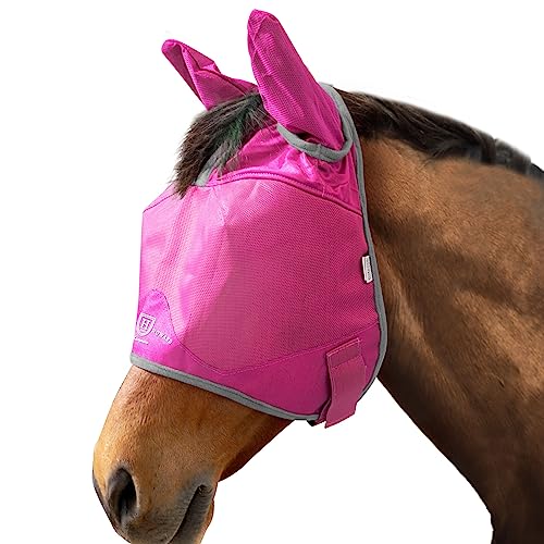 Harrison Howard UV-proof Multi-Function Fabrics Thick Fleece Padding Horse Fly Mask Half Face with Ears Magenta Horse Large - Image 4