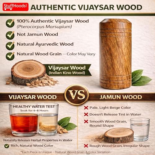 Image of Vijaysar Wooden Glass Tumbler for Diabetes Control, Set of 4, Vijaysar Heartwood Ayurvedic Glass /Tumbler, Indian Kino Tree Wooden Tumbler, Vijaysar Ki Lakdi Ka Glass, Vijaysar Herbal Tumbler-Pack of 4
