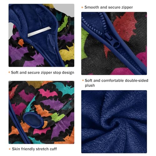 Colorful Bats on Black Toddler Fleece Jacket Girl Boys Hooded Fleece Jacket Coat Warm Outwear Zip-up 3-10T3