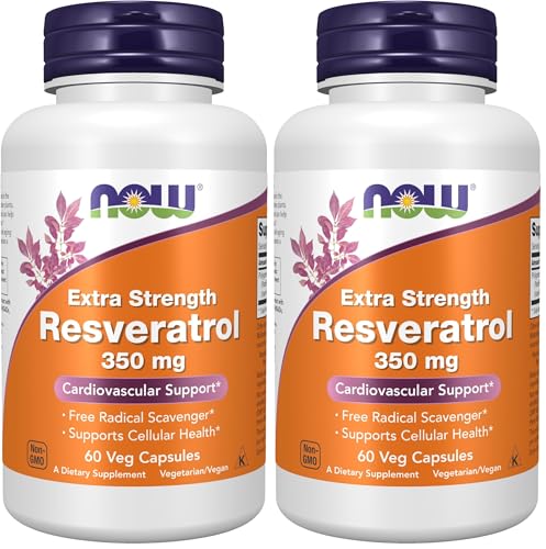 Image of NOW Foods Supplements, Extra Strength Resveratrol 350mg, Natural Trans Resveratrol from 700 mg Japanese Knotweed Extract, 60 Veg Capsule, (Pack of 2)