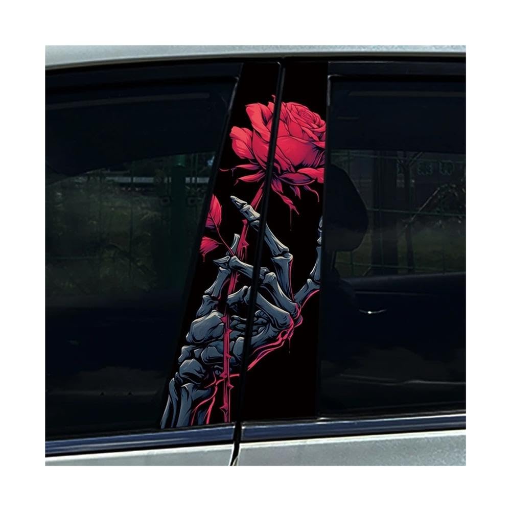 Bertdcx C 2Pcs Skull Hand Rose Romanti Car Stickers Diy Ar B-Pillar Over Scratches Auto Parts(C)
