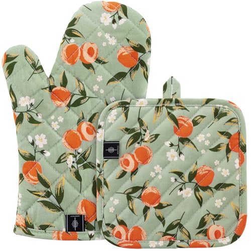 BONTHEE Oven Gloves Heat Resistant Potholder Set Oven Gloves with Anti-Slip Striped Cooking Gloves for Cooking Baking - 2PCS