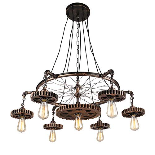 Lustre rétro en fer avec 7 têtes E27 pour bar et restaurant