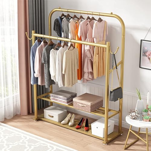 Wytrzymały, wolnostojący wieszak na ubrania z podwójnymi drążkami, przemysłowy wieszak garderobiany do stabilnej prezentacji i przechowywania ubrań, butik domowy i detaliczny