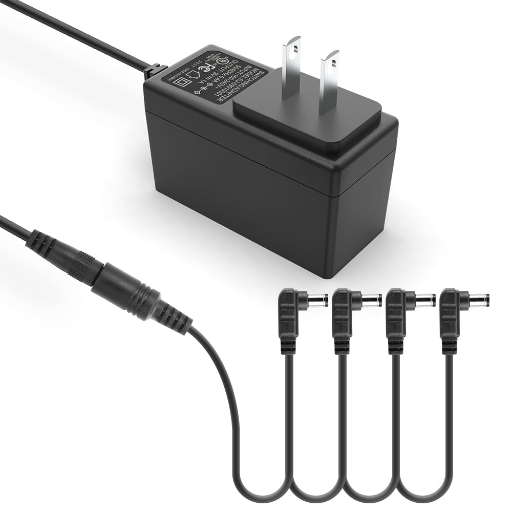 Cavo di alimentazione per pedale per chitarra, CC 9 V, per pedali, tastiera, pedaliera e altri 9 V, 1 A, 800 mA, 500 mA, adattatore UL, cavo di alimentazione Daisy Chain a 4 vie, centro negativo, 1,8