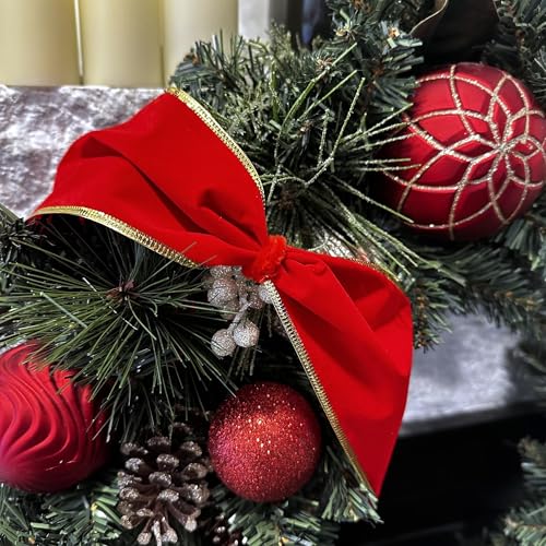 Image of Gold Edge Red Velvet Ribbon - 4 inch x 10 Yards, Wired Edges, Holiday Decor, Garland, Gifts, Wrapping, Wreath, Gift Bow, Christmas, Valentine's Day