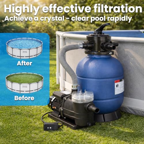 Image of XtremepowerUS 13 inch Sand Filter Pool Pump 3 /4HP, 2,400 GPH, GFCI Timer Plug Included, Multi-Port Valve, Above Ground Swimming Pool Set, Up to 10,000 Gallons, 1-1 /4 inch NPT