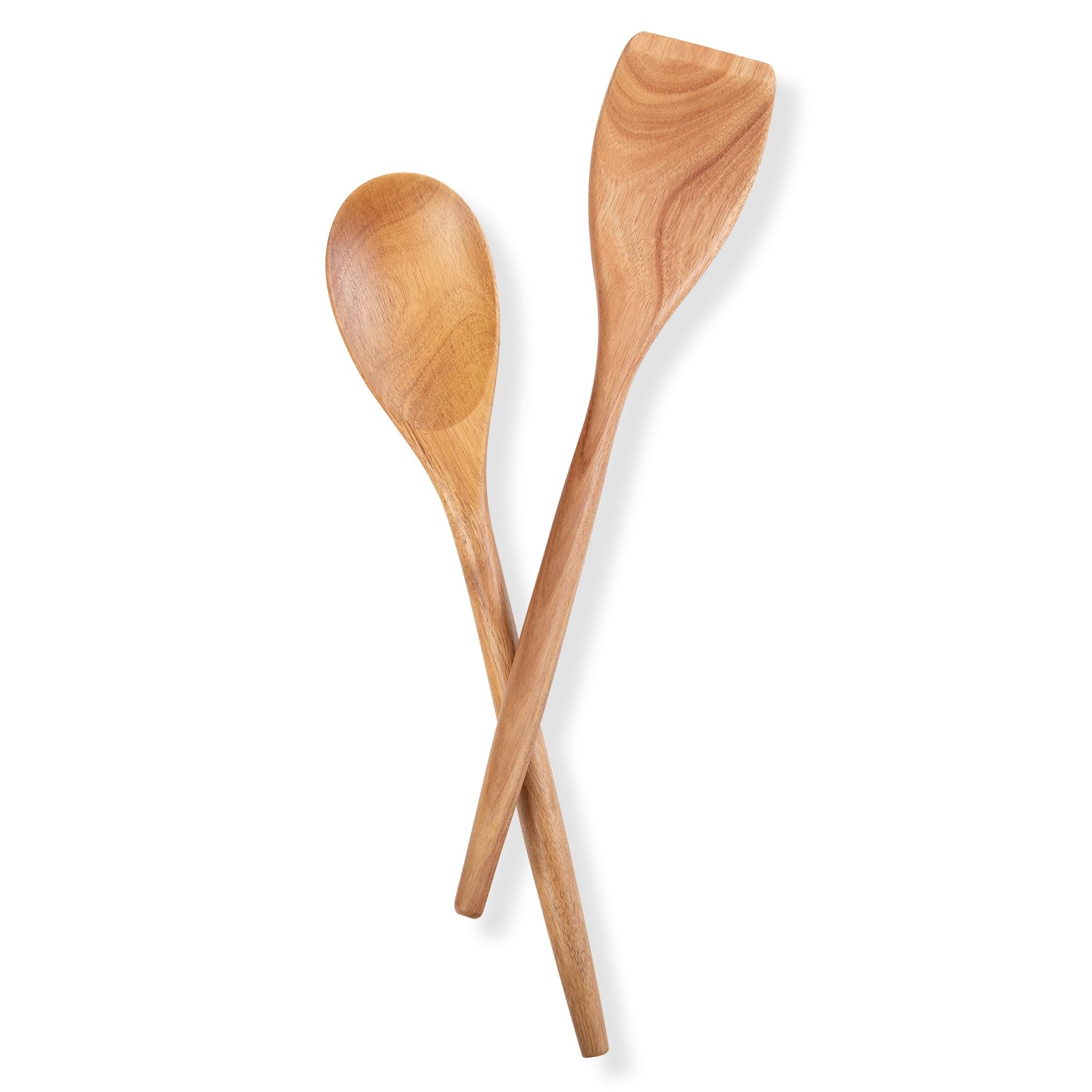 GinSent Cucharas de madera para cocinar, cucharas de madera de agarre cómodo de 14 pulgadas, utensilios de cocina de madera para agitar, raspar, voltear y servir, utensilios de cocina antiadherentes