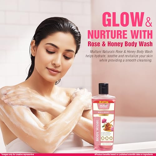 Image of Multani Naturals Rose & Honey Body Wash 270ml | Ayurvedic Herbal Body Cleanser with Rose, Aloe Vera & Neem | Soothing, Anti-Inflammatory | Paraben & Sulphate Free | For Men & Women | All Skin Types