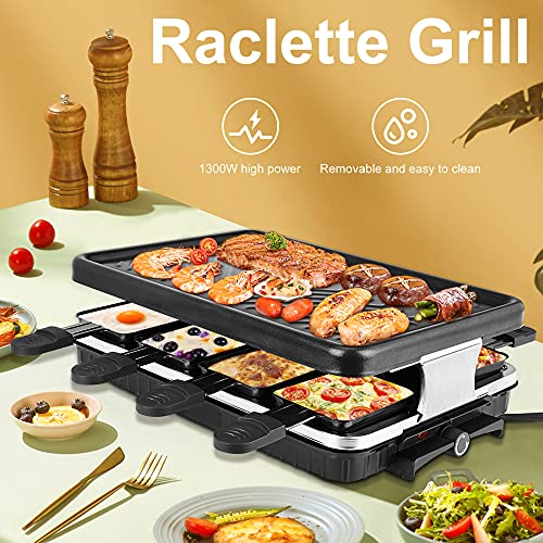 Kacsoo Raclette-Tischgrill für 8 Personen, 1300 W Elektrischer BBQ-Grill Indoor-Käse-Raclette mit 8 Mini-Pfannen… – Bild 3