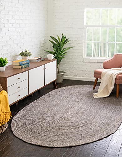 Image of Unique Loom Braided Jute Collection Area Rug - Dhaka (3' 3 inch x 5' 1 inch Oval, Gray)