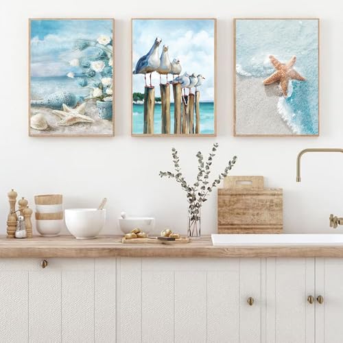 Image of cupmod 6 Packs Beach Paint by Numbers Kit for Adults,Sea Side DIY Acrylic Oil Painting Numbers Kits on Canvas,Watercolor Adults Paint by Numbers Kits for Home Decor 9.8x13.8inch