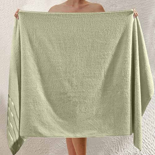 Image of Elegant Comfort 100% Turkish Cotton 4 Lines Viscose Stripe Jumbo Bath Towel - Hotel Spa Quality Extra Large 35 x 70 Inch Bath Towel Ultra Soft, Super Absorbent Quick Dry Large Bath Towel, Mint Green