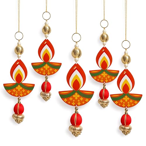 Image of Handcrafted Decorative Wall Decor for Ganpati Diwali Navratri and Pooja Setup Ethentic Hanging for Home Decor Festival Decoration for Home Entrance and Mandir Temple Decor (6, Diya) (Diya)